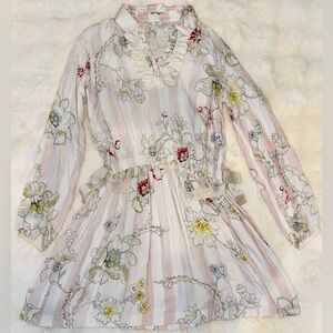 Fendi Logo Pink Floral Striped Long Sleeve Dress Ruffle Neck